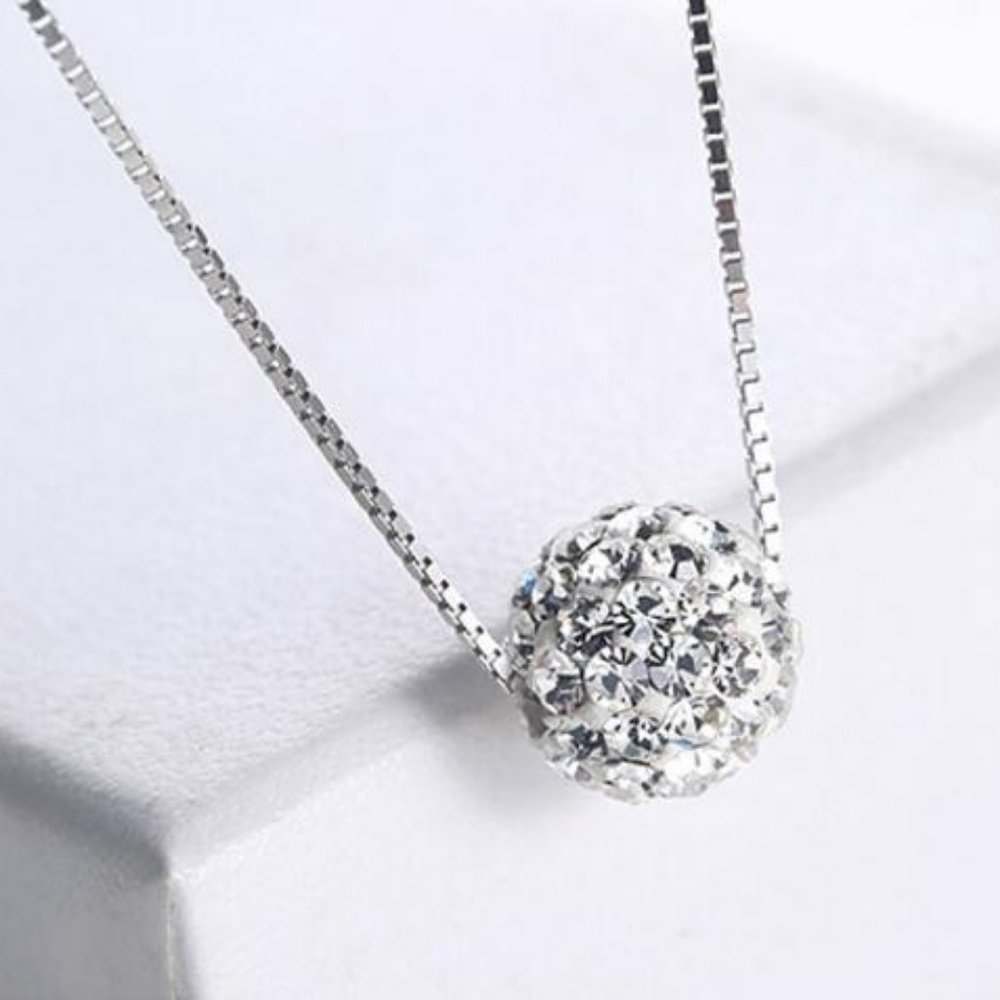 NEW 925 Sterling Silver Diamond Ball Necklace - Picture 7 of 7